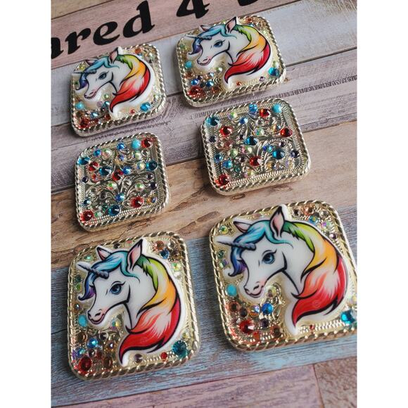 Large unicorn Swarovski bling conchos, custom concho, saddle replacement conchos - Picture 1 of 4